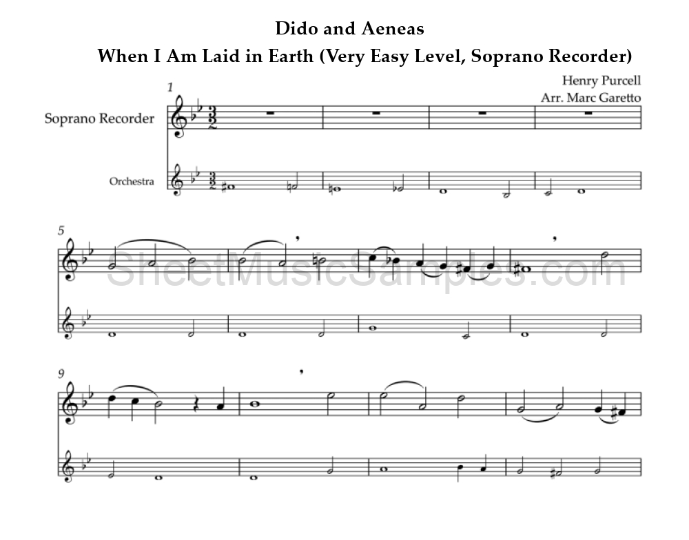 Dido and Aeneas - When I Am Laid in Earth (Very Easy Level, Soprano Recorder)