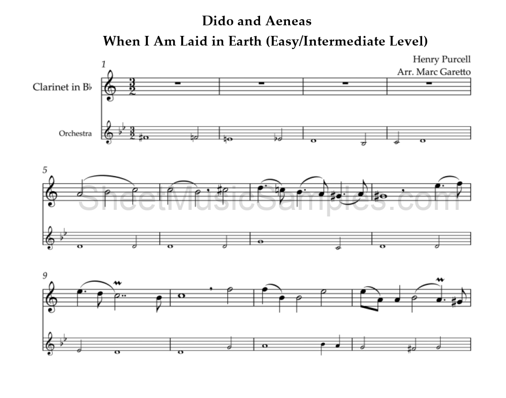 Dido and Aeneas - When I Am Laid in Earth (Easy/Intermediate Level)