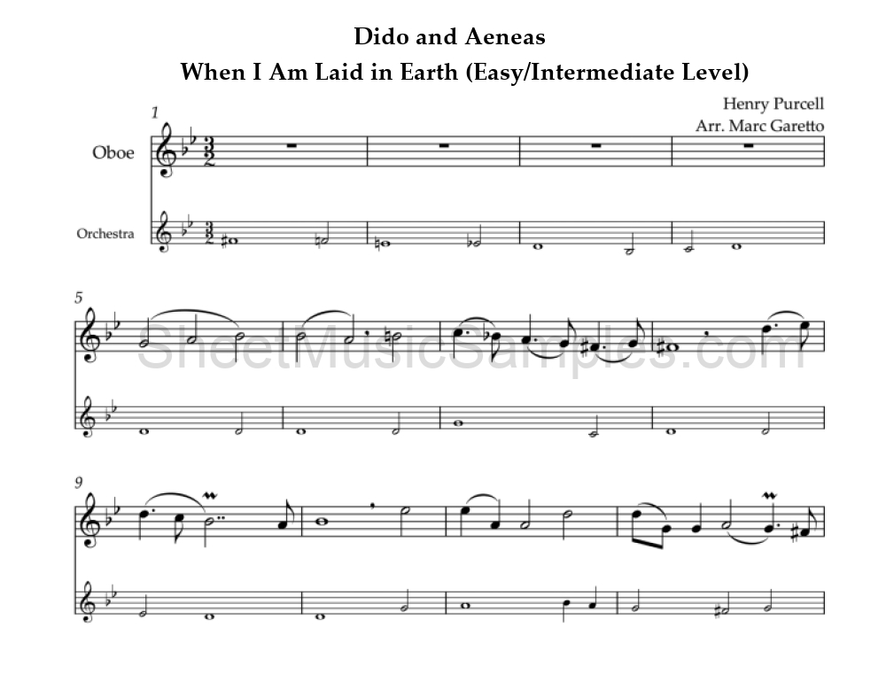 Dido and Aeneas - When I Am Laid in Earth (Easy/Intermediate Level)