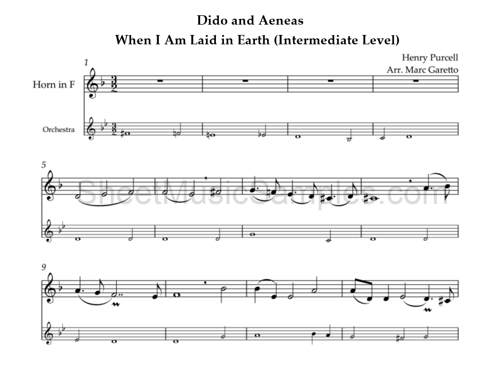 Dido and Aeneas - When I Am Laid in Earth (Intermediate Level)