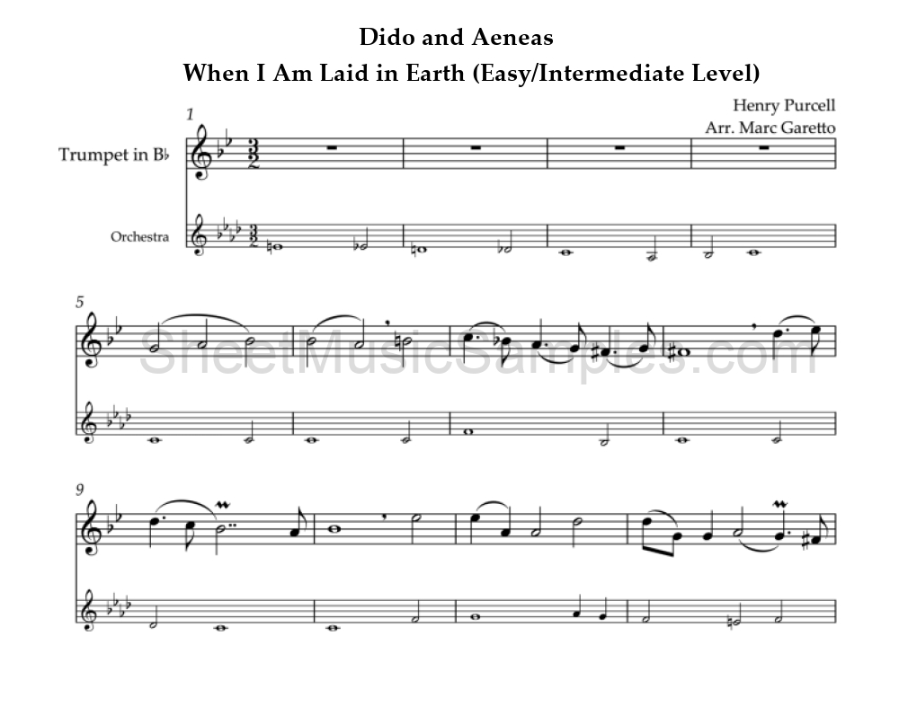 Dido and Aeneas - When I Am Laid in Earth (Easy/Intermediate Level)