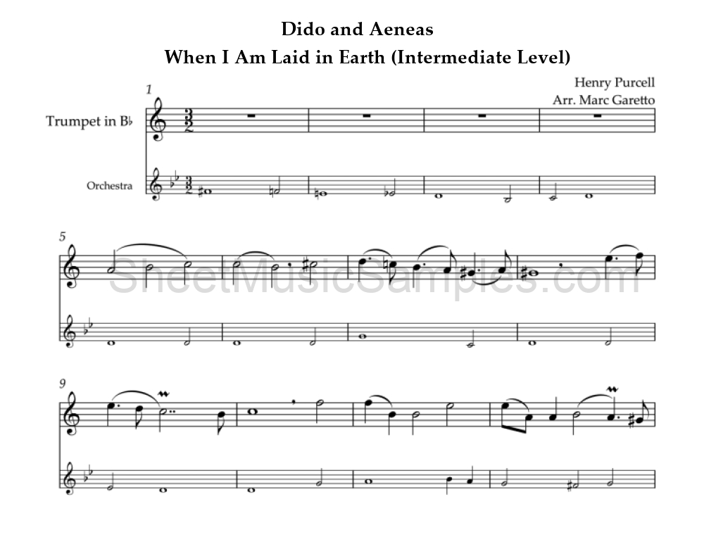 Dido and Aeneas - When I Am Laid in Earth (Intermediate Level)