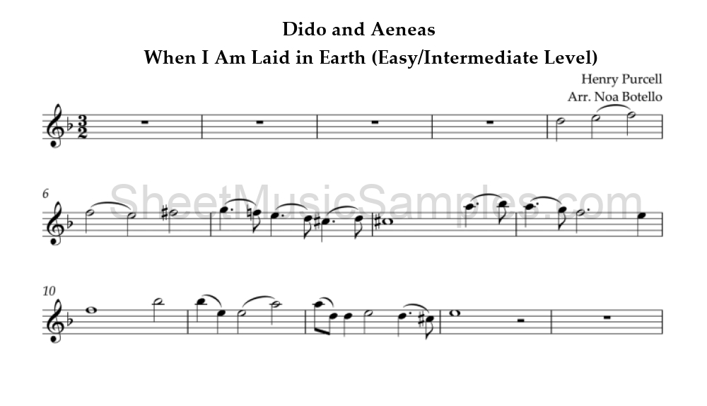 Dido and Aeneas - When I Am Laid in Earth (Easy/Intermediate Level)