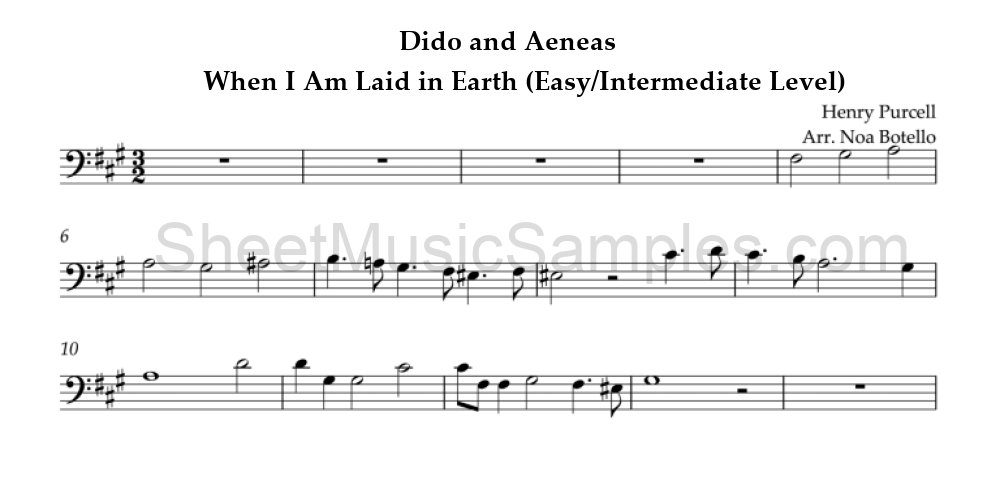 Dido and Aeneas - When I Am Laid in Earth (Easy/Intermediate Level)