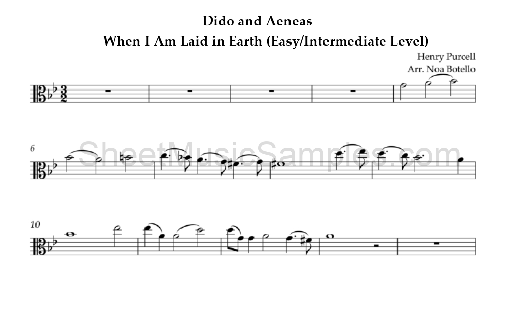 Dido and Aeneas - When I Am Laid in Earth (Easy/Intermediate Level)