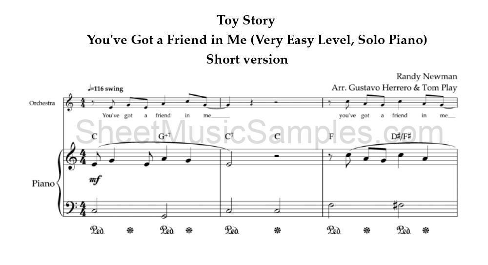 Toy Story - You've Got a Friend in Me (Very Easy Level, Solo Piano) - Short version