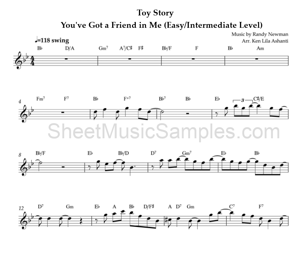 Toy Story - You've Got a Friend in Me (Easy/Intermediate Level)