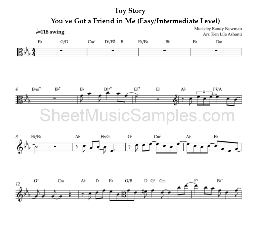 Toy Story - You've Got a Friend in Me (Easy/Intermediate Level)