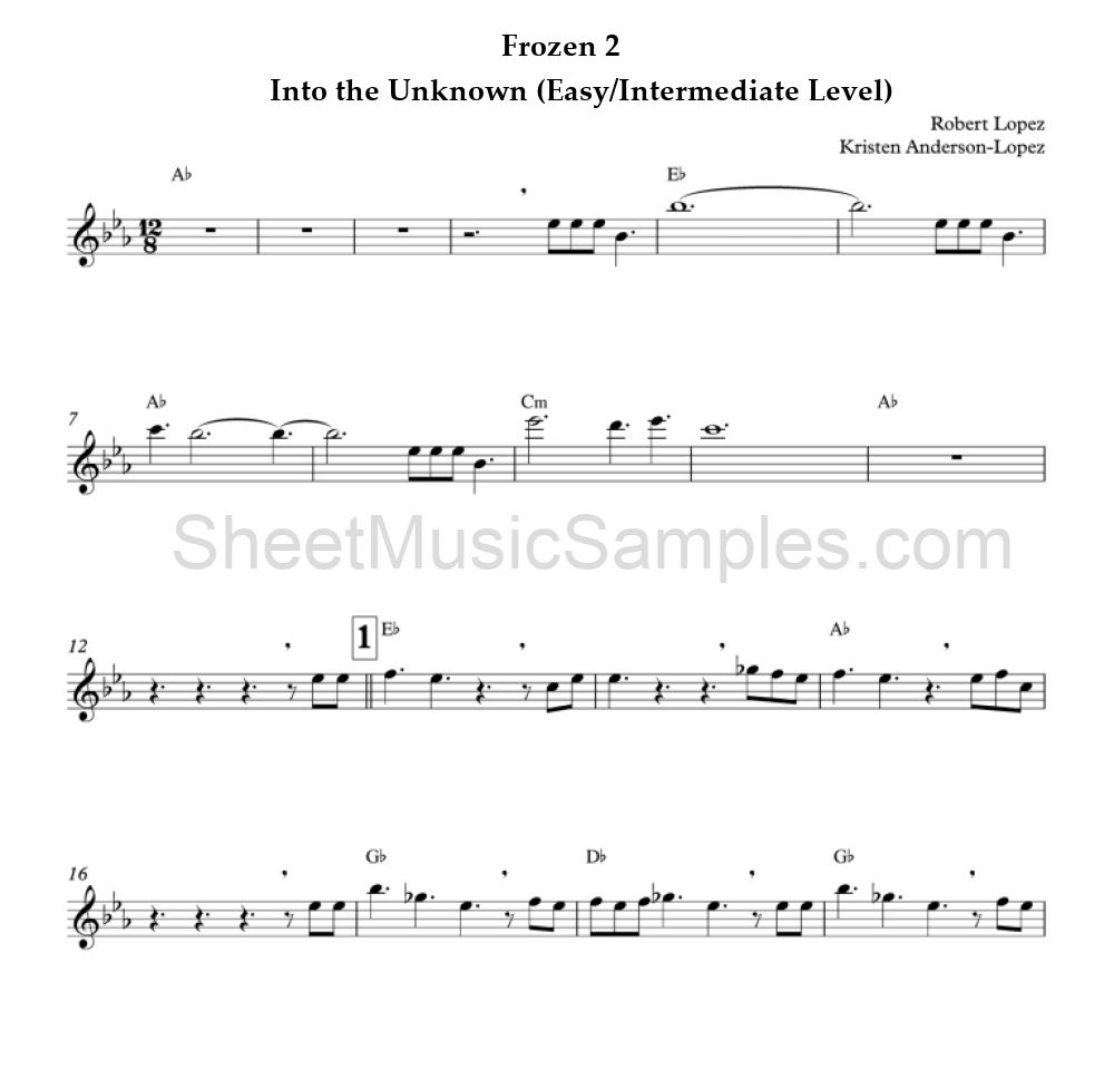 Frozen 2 - Into the Unknown (Easy/Intermediate Level)