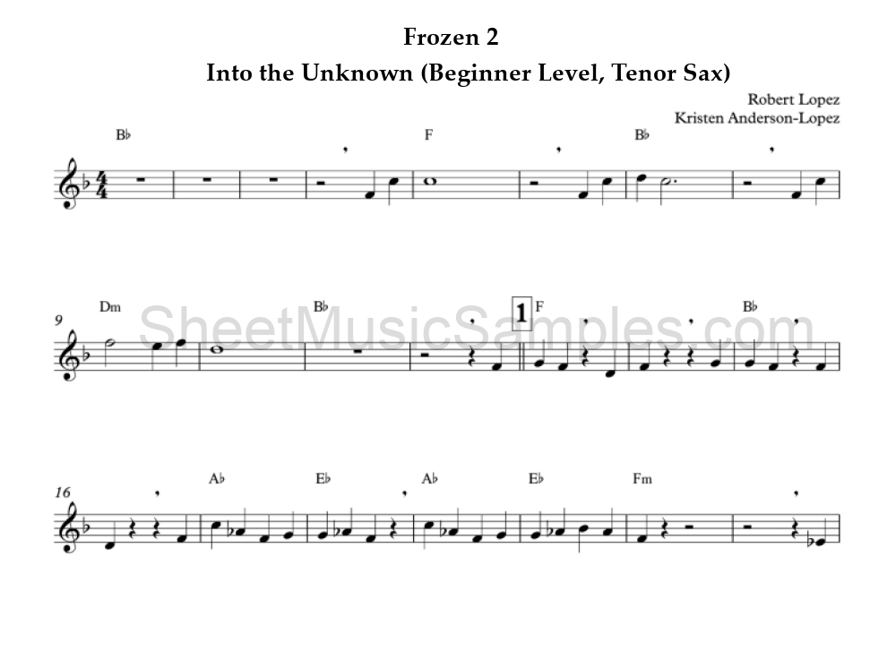 Frozen 2 - Into the Unknown (Beginner Level, Tenor Sax)