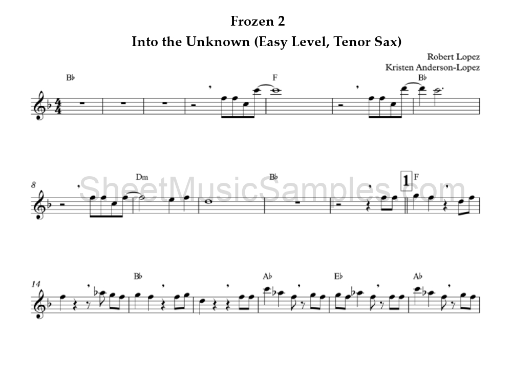 Frozen 2 - Into the Unknown (Easy Level, Tenor Sax)