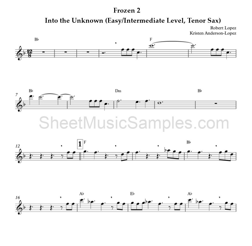 Frozen 2 - Into the Unknown (Easy/Intermediate Level, Tenor Sax)