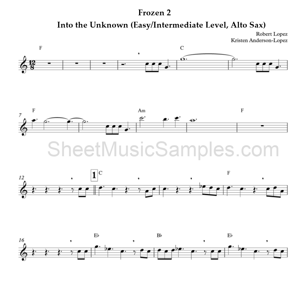 Frozen 2 - Into the Unknown (Easy/Intermediate Level, Alto Sax)