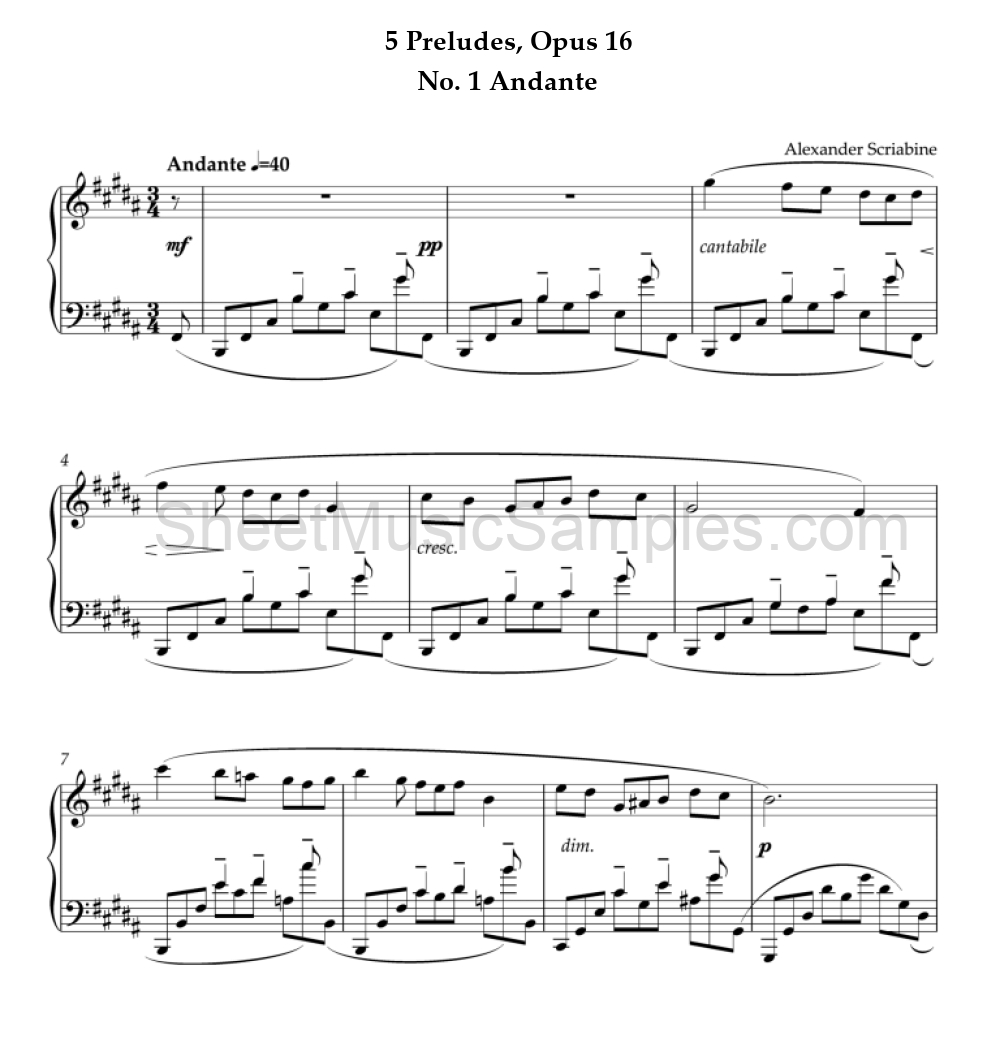 5 Preludes, Opus 16 - No. 1 Andante