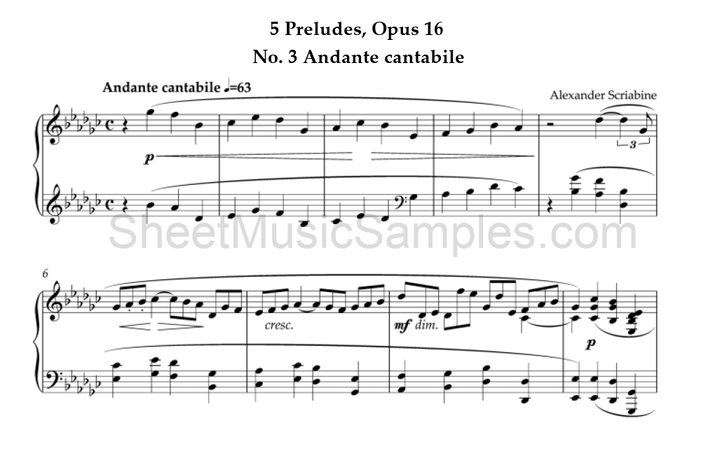 5 Preludes, Opus 16 - No. 3 Andante cantabile