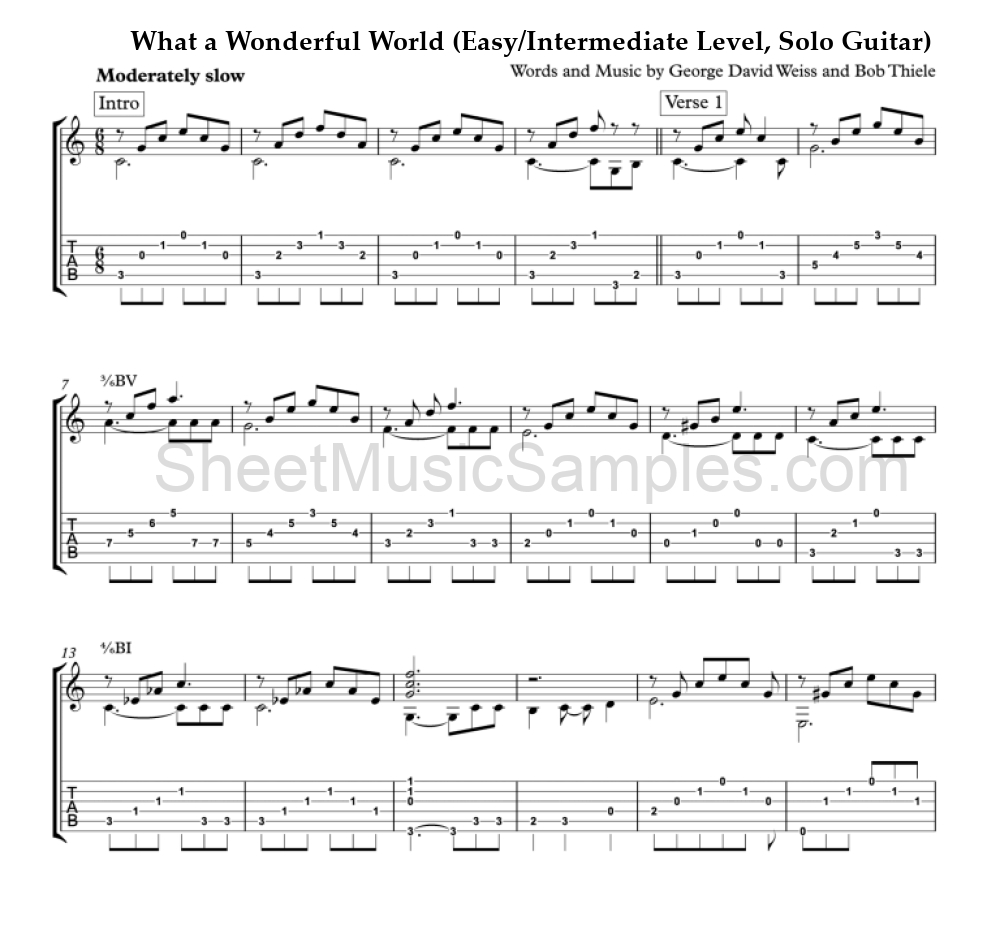 What a Wonderful World (Easy/Intermediate Level, Solo Guitar)