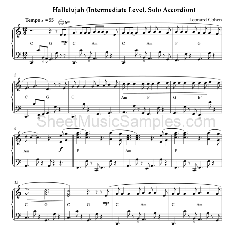 Hallelujah (Intermediate Level, Solo Accordion)