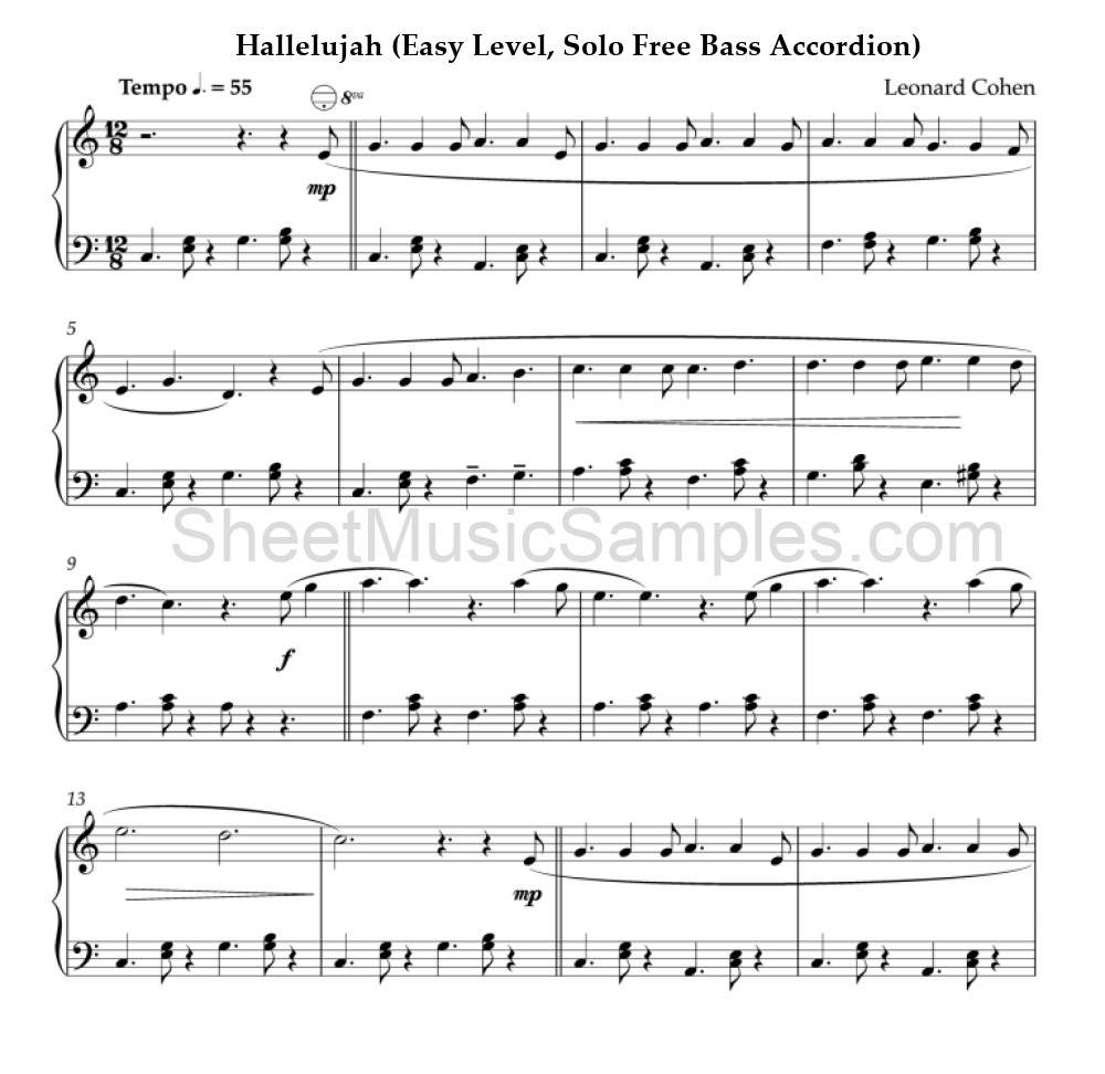 Hallelujah (Easy Level, Solo Free Bass Accordion)