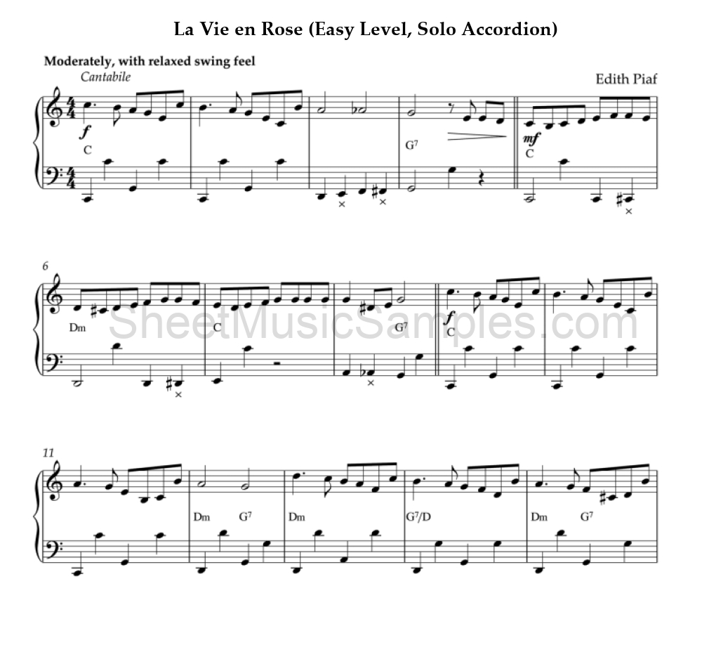 La Vie en Rose (Easy Level, Solo Accordion)