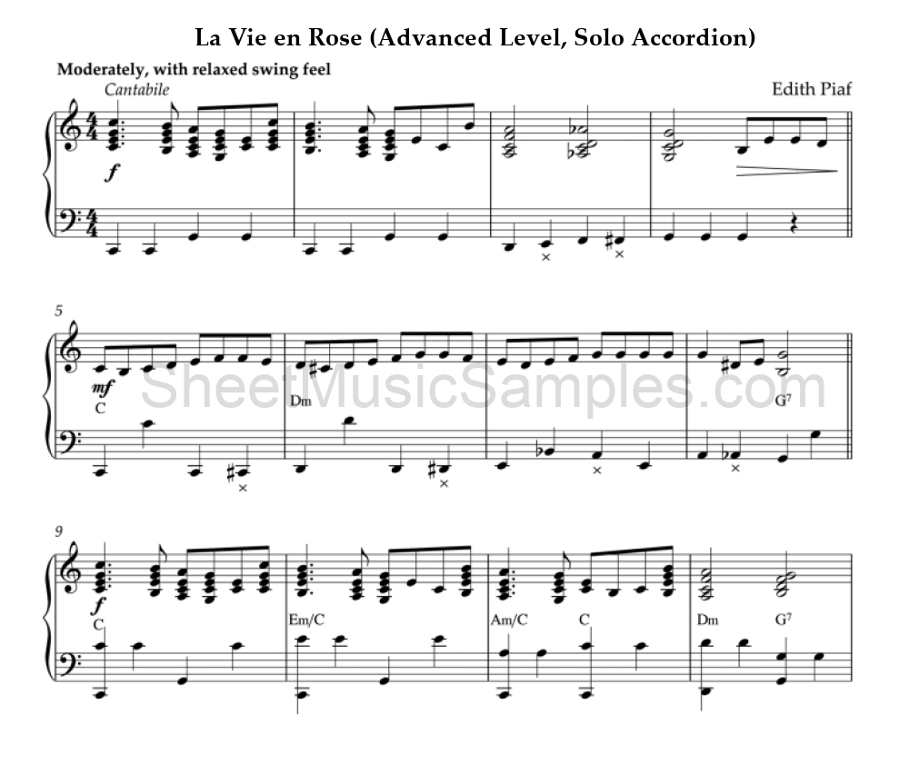 La Vie en Rose (Advanced Level, Solo Accordion)