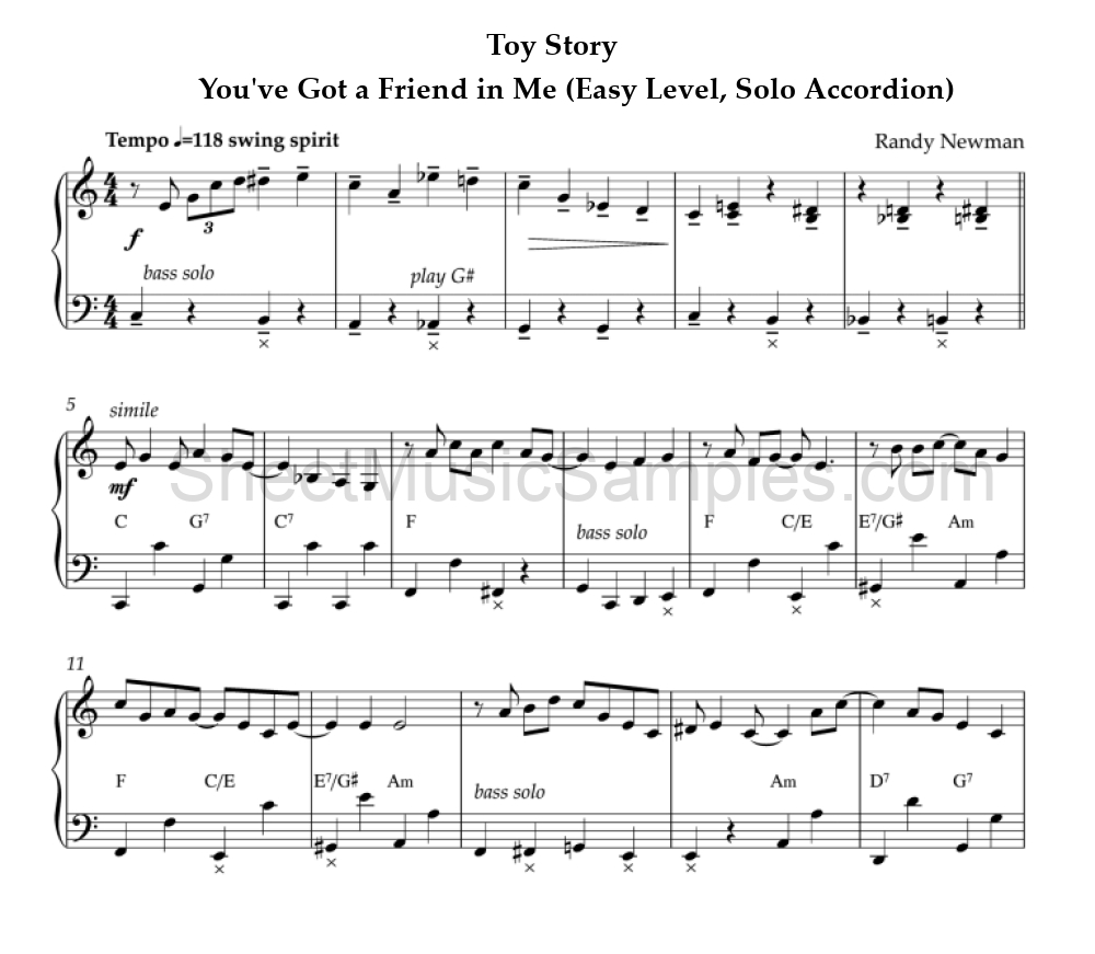 Toy Story - You've Got a Friend in Me (Easy Level, Solo Accordion)