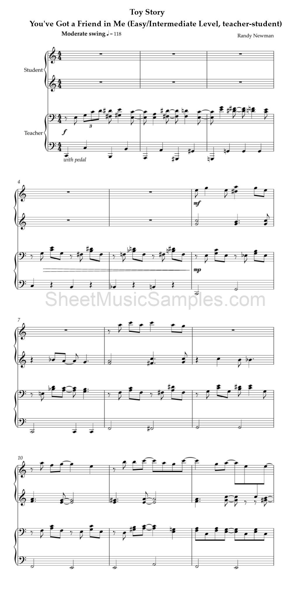 Toy Story - You've Got a Friend in Me (Easy/Intermediate Level, teacher-student)