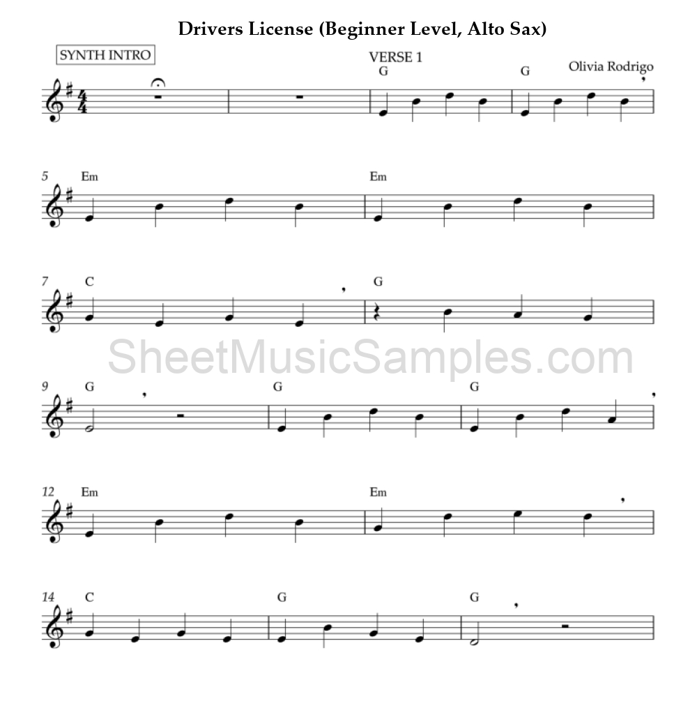 Drivers License (Beginner Level, Alto Sax)