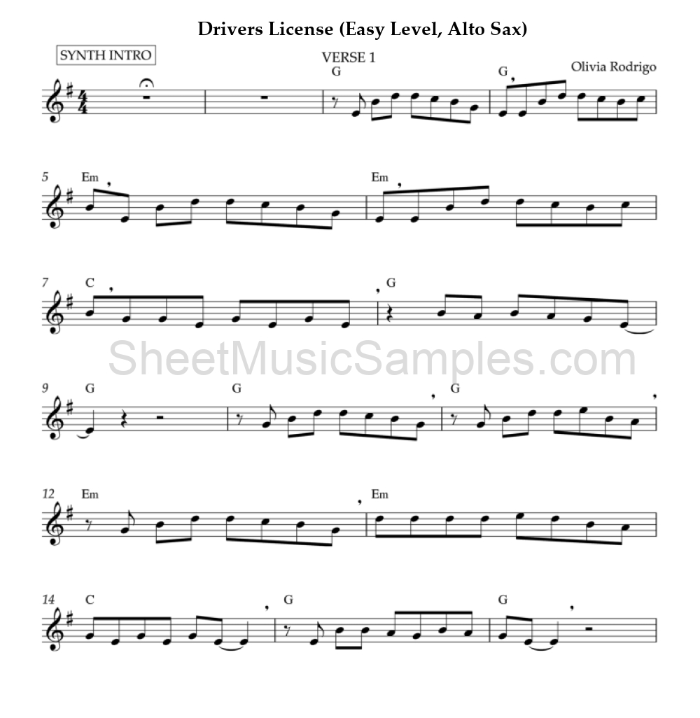 Drivers License (Easy Level, Alto Sax)