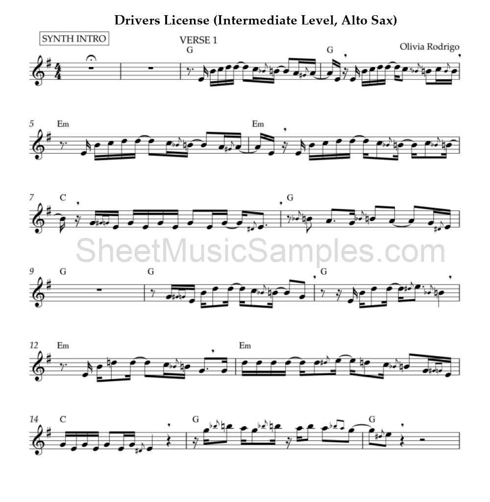 Drivers License (Intermediate Level, Alto Sax)