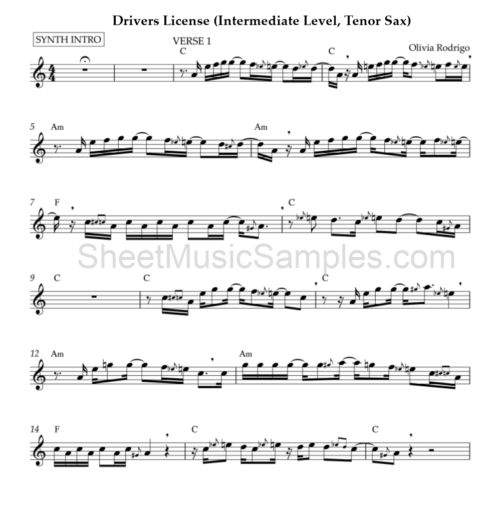 Drivers License (Intermediate Level, Tenor Sax)