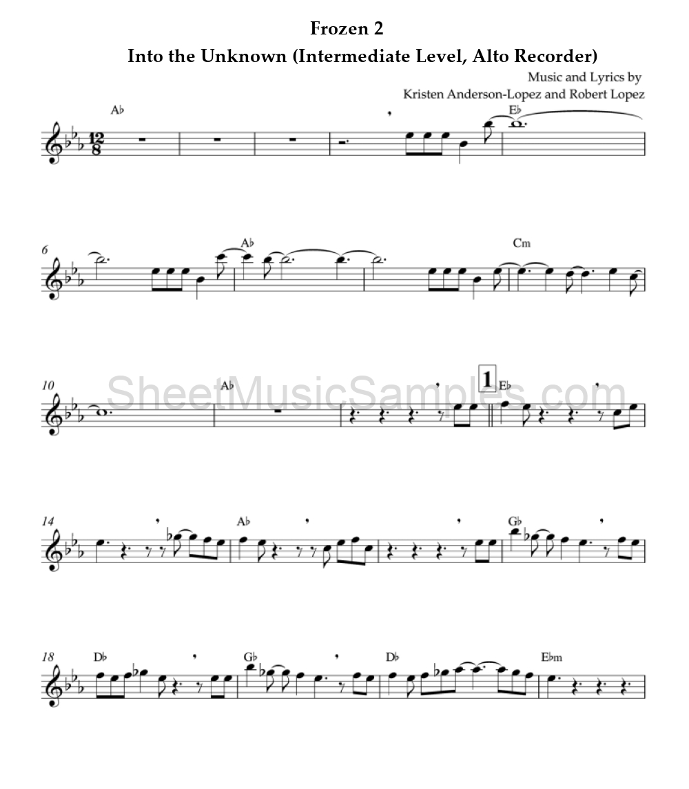 Frozen 2 - Into the Unknown (Intermediate Level, Alto Recorder)