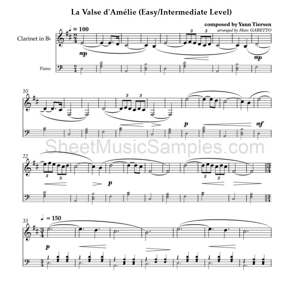 La Valse d'Amélie (Easy/Intermediate Level)