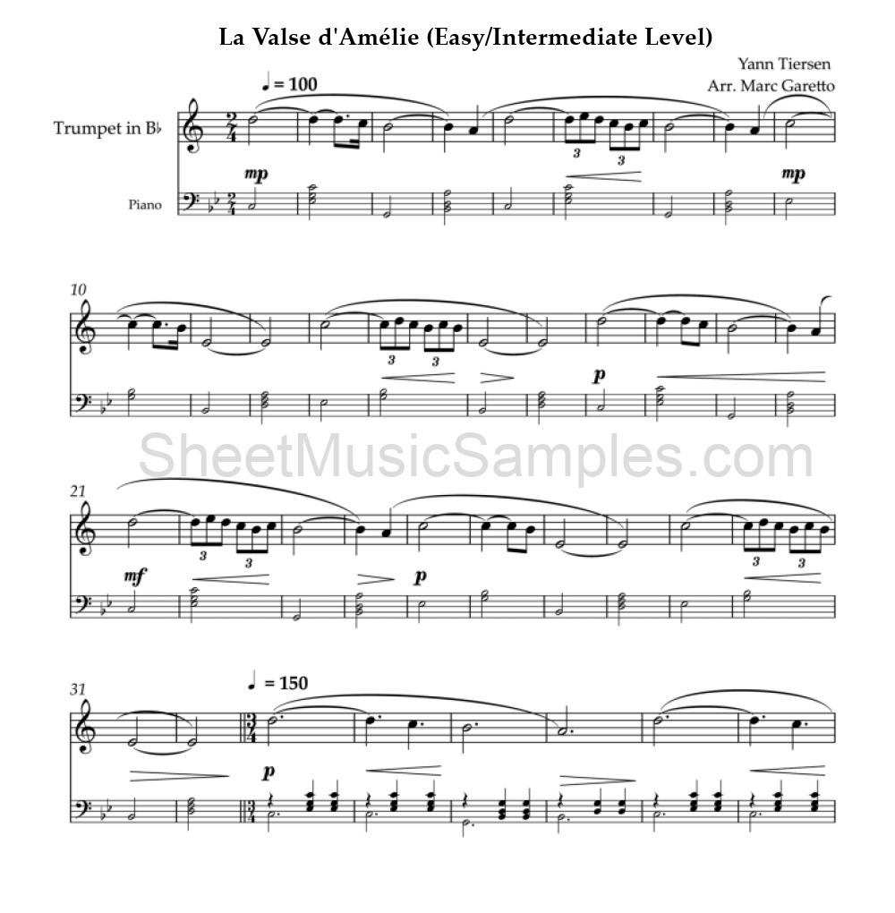 La Valse d'Amélie (Easy/Intermediate Level)