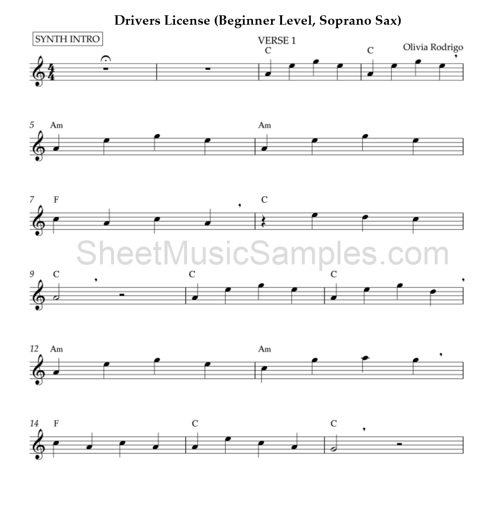 Drivers License (Beginner Level, Soprano Sax)