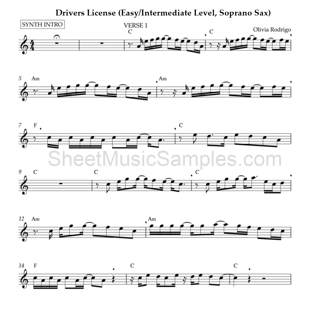 Drivers License (Easy/Intermediate Level, Soprano Sax)