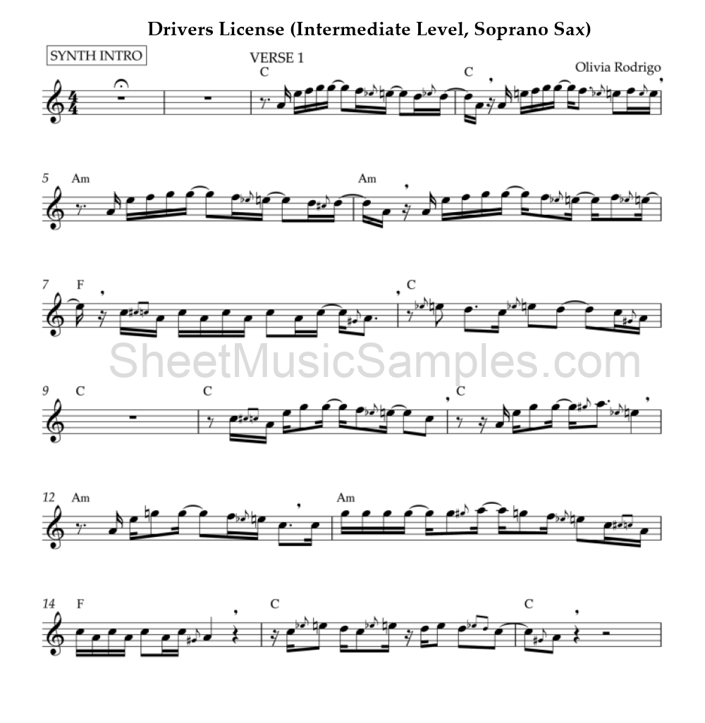 Drivers License (Intermediate Level, Soprano Sax)