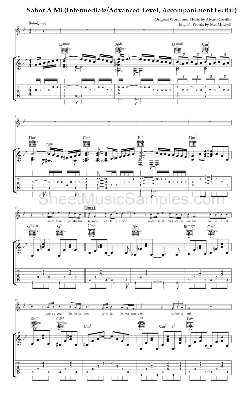 Sabor A Mi (Intermediate/Advanced Level, Accompaniment Guitar)