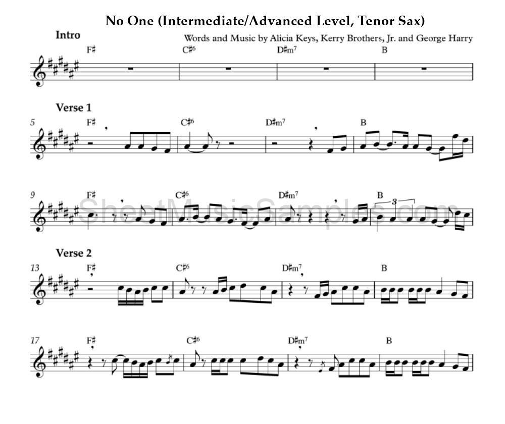 No One (Intermediate/Advanced Level, Tenor Sax)