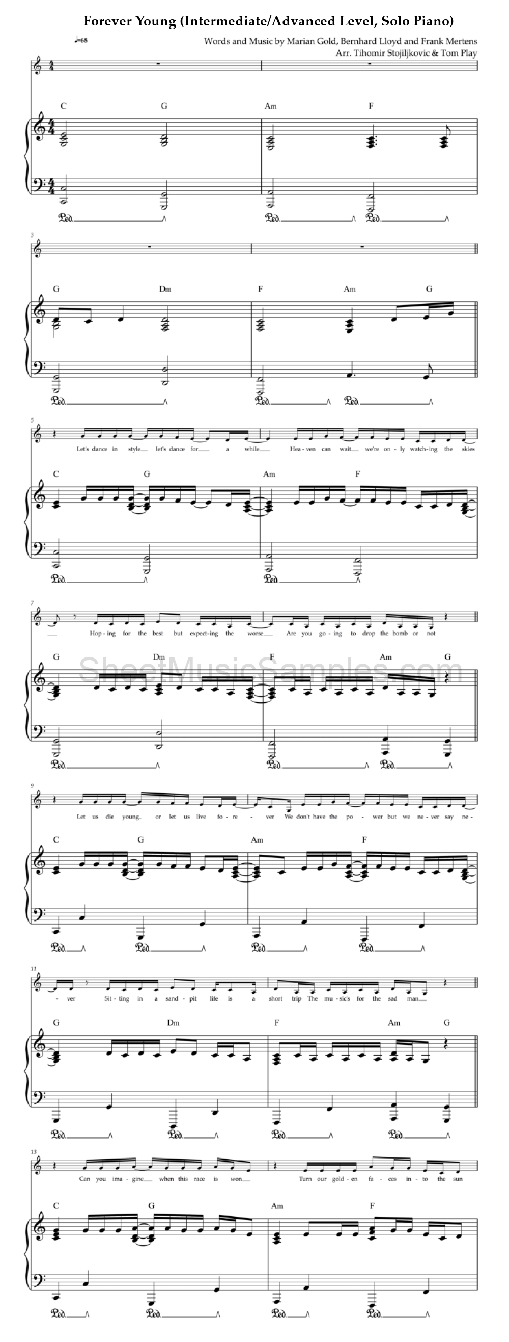 Forever Young (Intermediate/Advanced Level, Solo Piano)