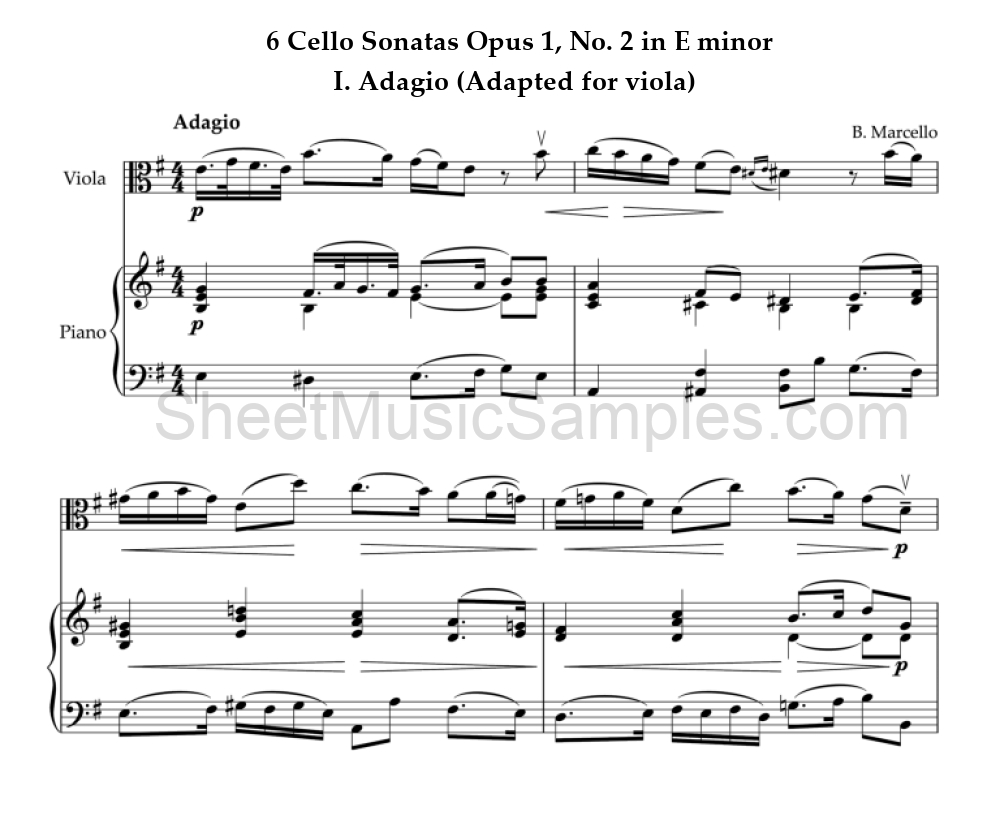 6 Cello Sonatas Opus 1, No. 2 in E minor - I. Adagio (Adapted for viola)