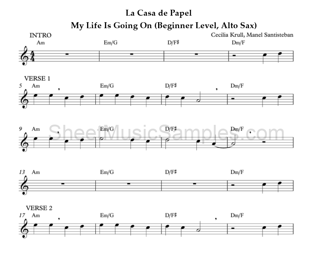 La Casa de Papel - My Life Is Going On (Beginner Level, Alto Sax)