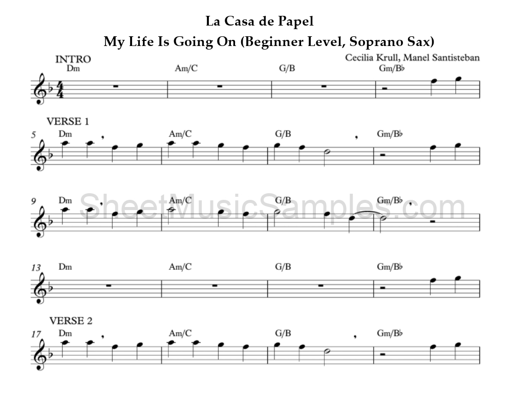 La Casa de Papel - My Life Is Going On (Beginner Level, Soprano Sax)