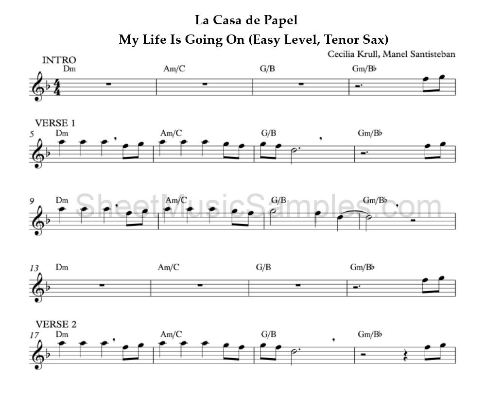 La Casa de Papel - My Life Is Going On (Easy Level, Tenor Sax)