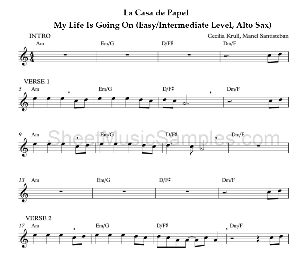 La Casa de Papel - My Life Is Going On (Easy/Intermediate Level, Alto Sax)