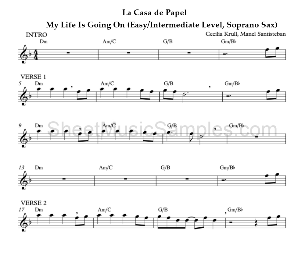 La Casa de Papel - My Life Is Going On (Easy/Intermediate Level, Soprano Sax)