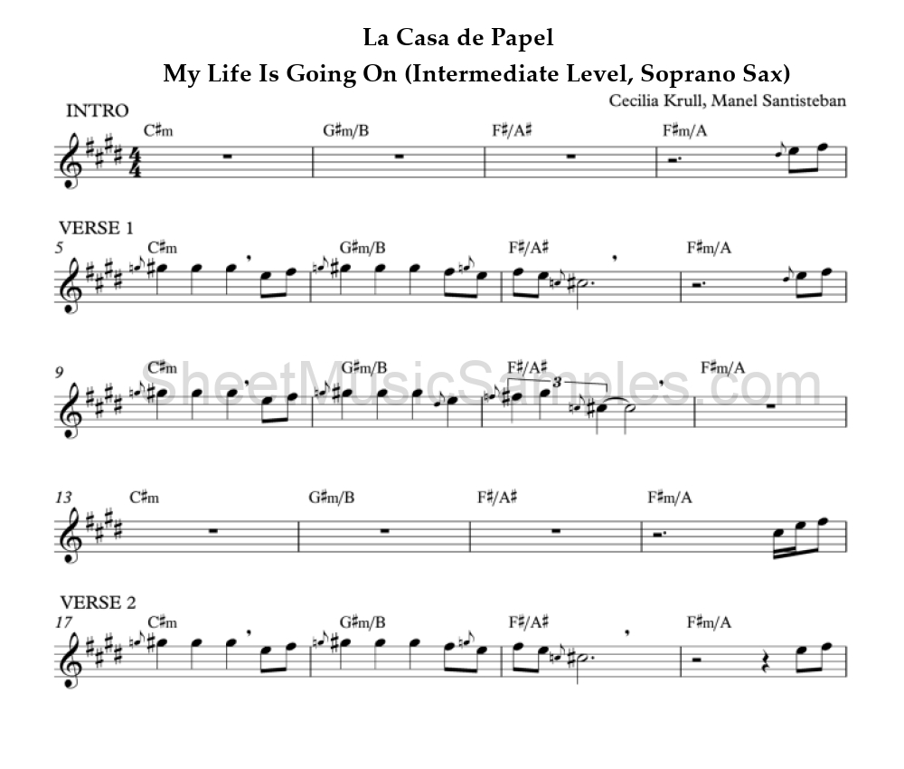 La Casa de Papel - My Life Is Going On (Intermediate Level, Soprano Sax)