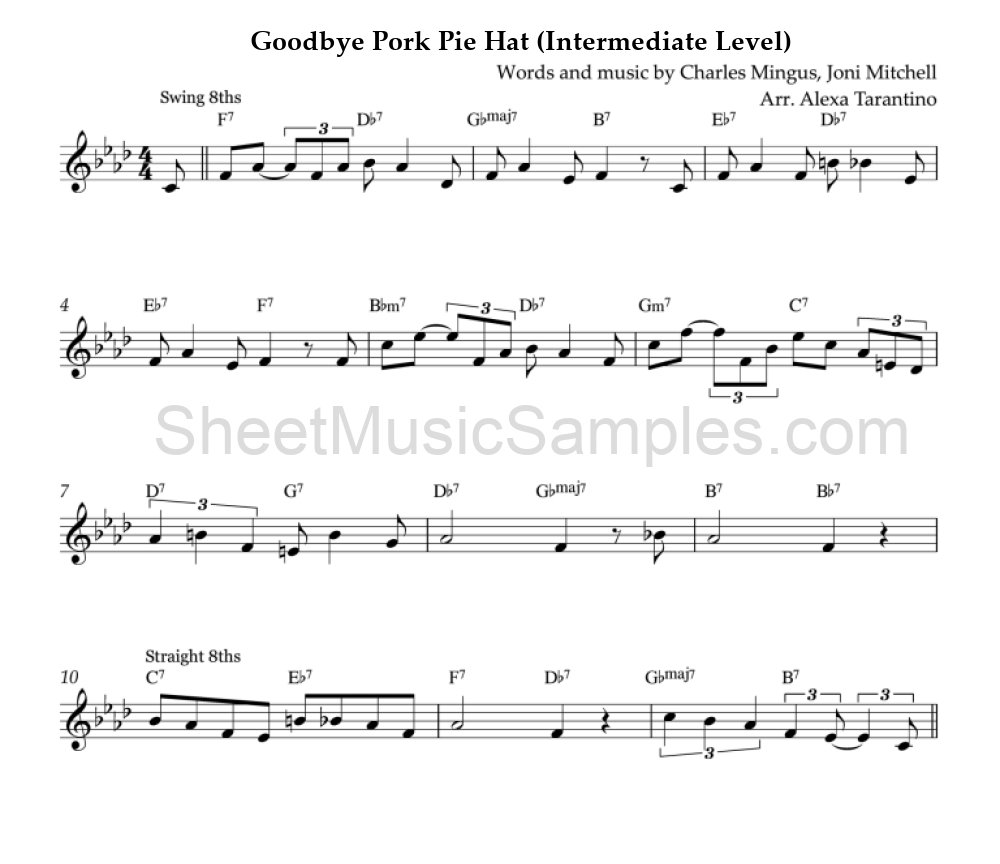 Goodbye Pork Pie Hat (Intermediate Level)