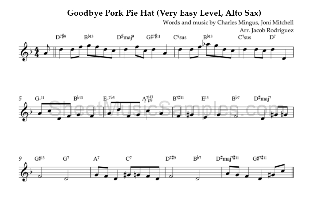 Goodbye Pork Pie Hat (Very Easy Level, Alto Sax)