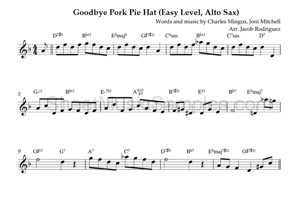 Goodbye Pork Pie Hat (Easy Level, Alto Sax)