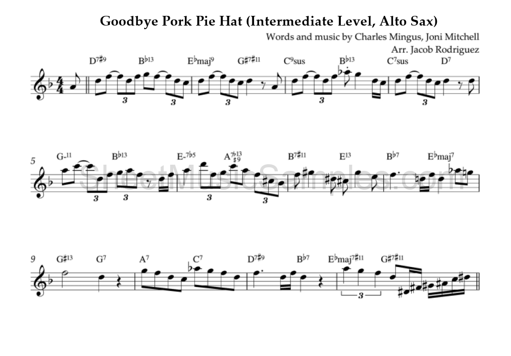 Goodbye Pork Pie Hat (Intermediate Level, Alto Sax)